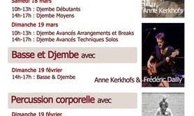 Stages de djembe, dununs, percussions corporelles et basse & djembe 