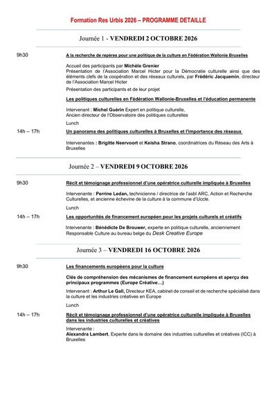 Formation à la conception de projets culturels à Bruxelles